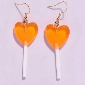 Orange Heart Lollipop Earrings
